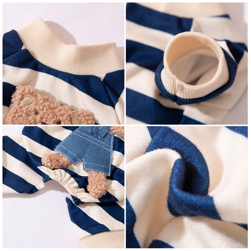 KFX-4477501 Cute Striped Bear Dog Pajamas for Autumn and Winter - Soft, Comfortable Four-Legged Pet Outfit