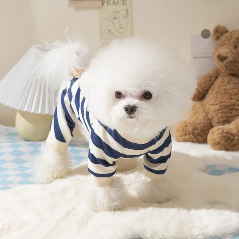 KFX-4477501 Cute Striped Bear Dog Pajamas for Autumn and Winter - Soft, Comfortable Four-Legged Pet Outfit