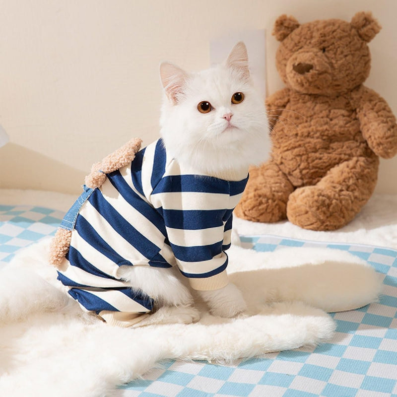 KFX-4477501 Cute Striped Bear Dog Pajamas for Autumn and Winter - Soft, Comfortable Four-Legged Pet Outfit