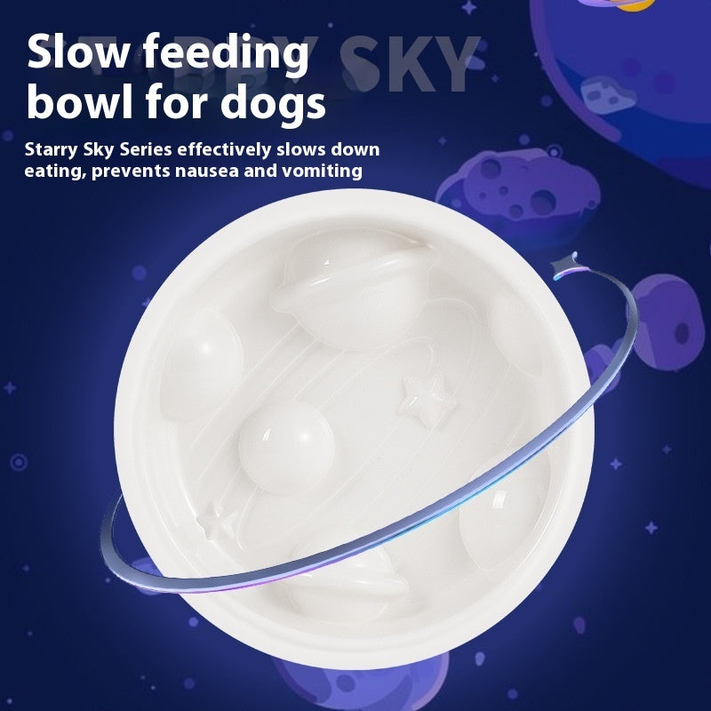KFX-4478909 Planet Shape Non-slip Slow Feeding Bowl for Dogs, White, 20cm Diameter