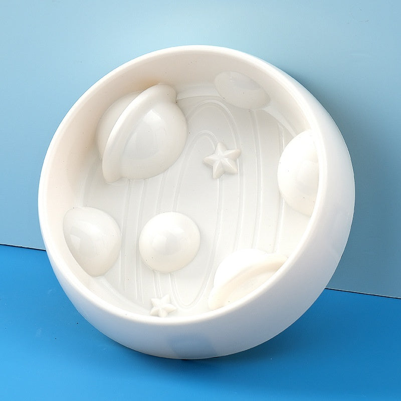 KFX-4478909 Planet Shape Non-slip Slow Feeding Bowl for Dogs, White, 20cm Diameter