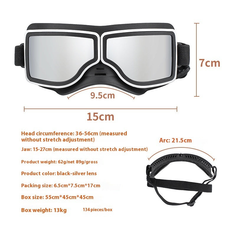 KFX-4479549 Windproof Sunscreen Goggles for Dogs - Black with Silver Lens, Stylish British Design