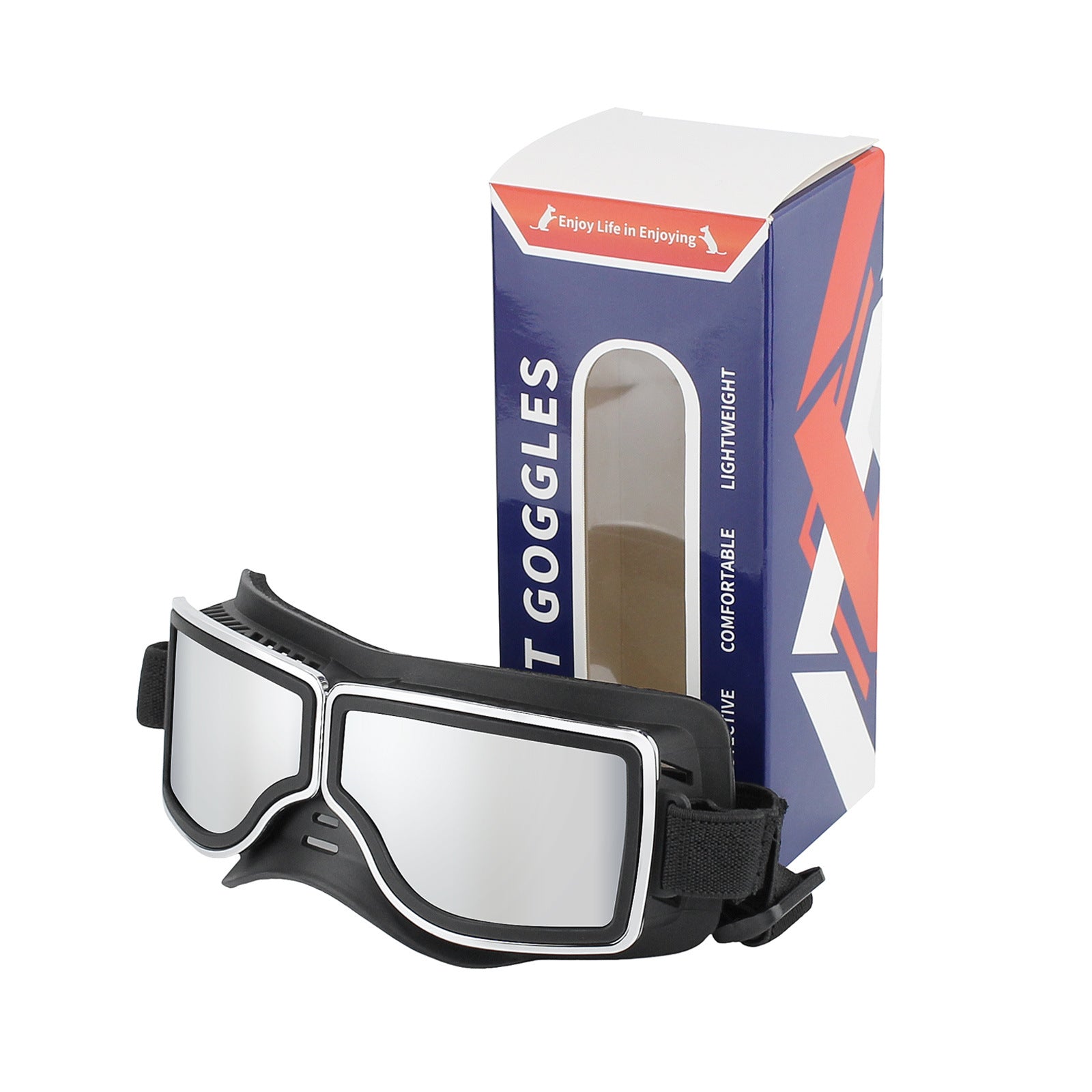 KFX-4479549 Windproof Sunscreen Goggles for Dogs - Black with Silver Lens, Stylish British Design