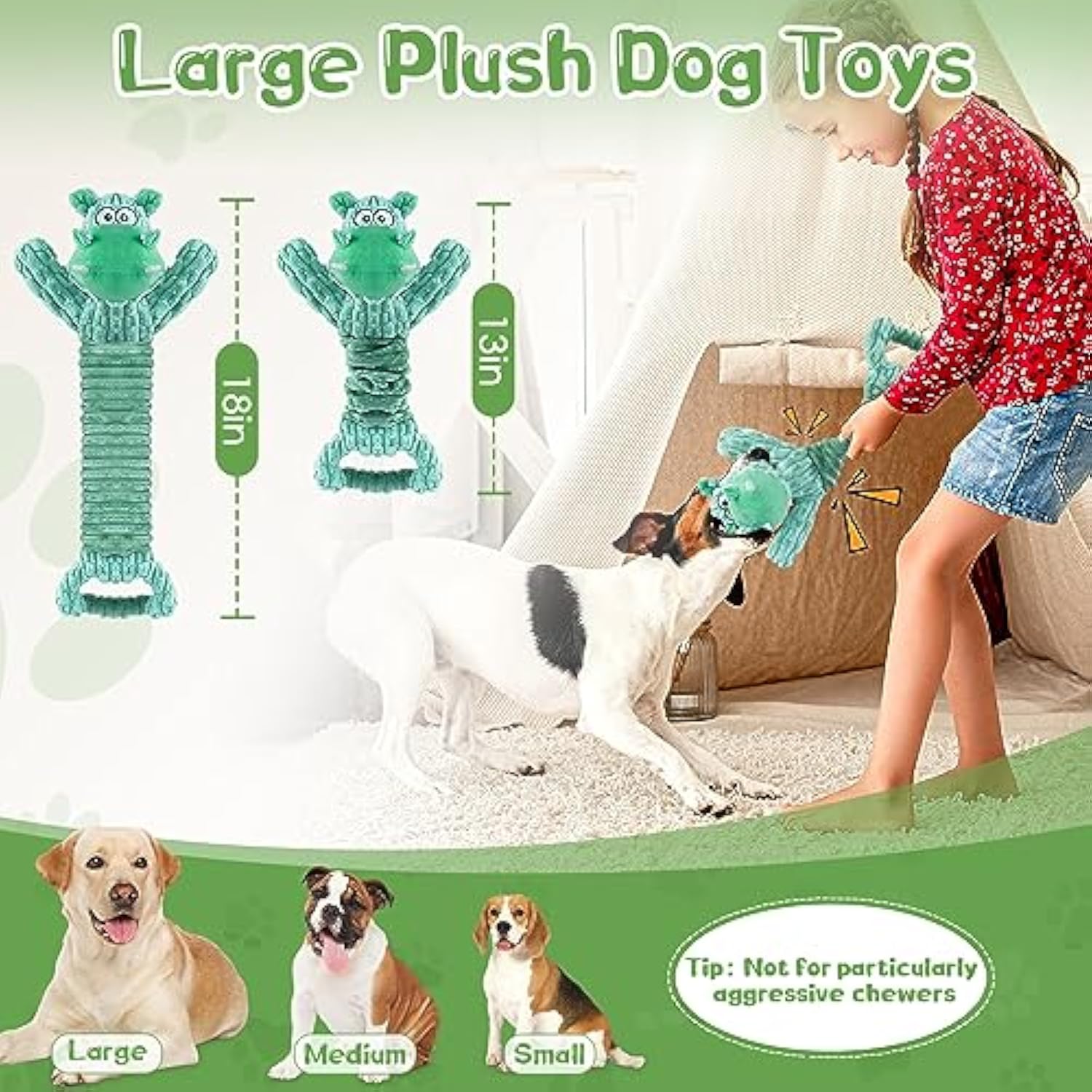 KFX-4480189 Large Plush Dog Toy with Squeaker and Crinkle Paper for Interactive Play, Ideal for Small to Large Dogs