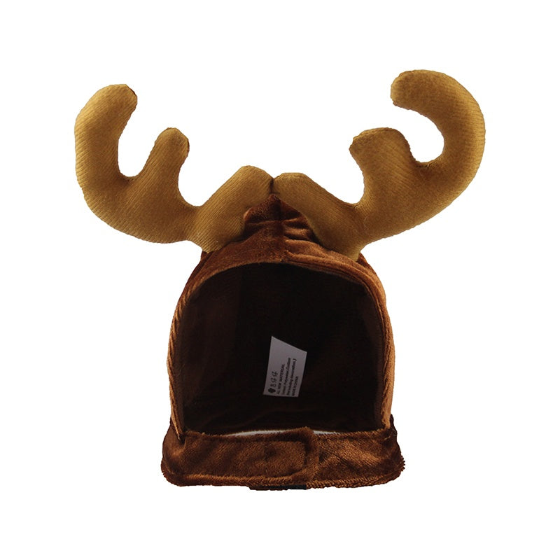 KFX-4483517 Christmas Reindeer Hat for Pets - Adjustable Velcro Design, Soft Polyester Fabric, Comfortable Fit for Small Dogs and Cats