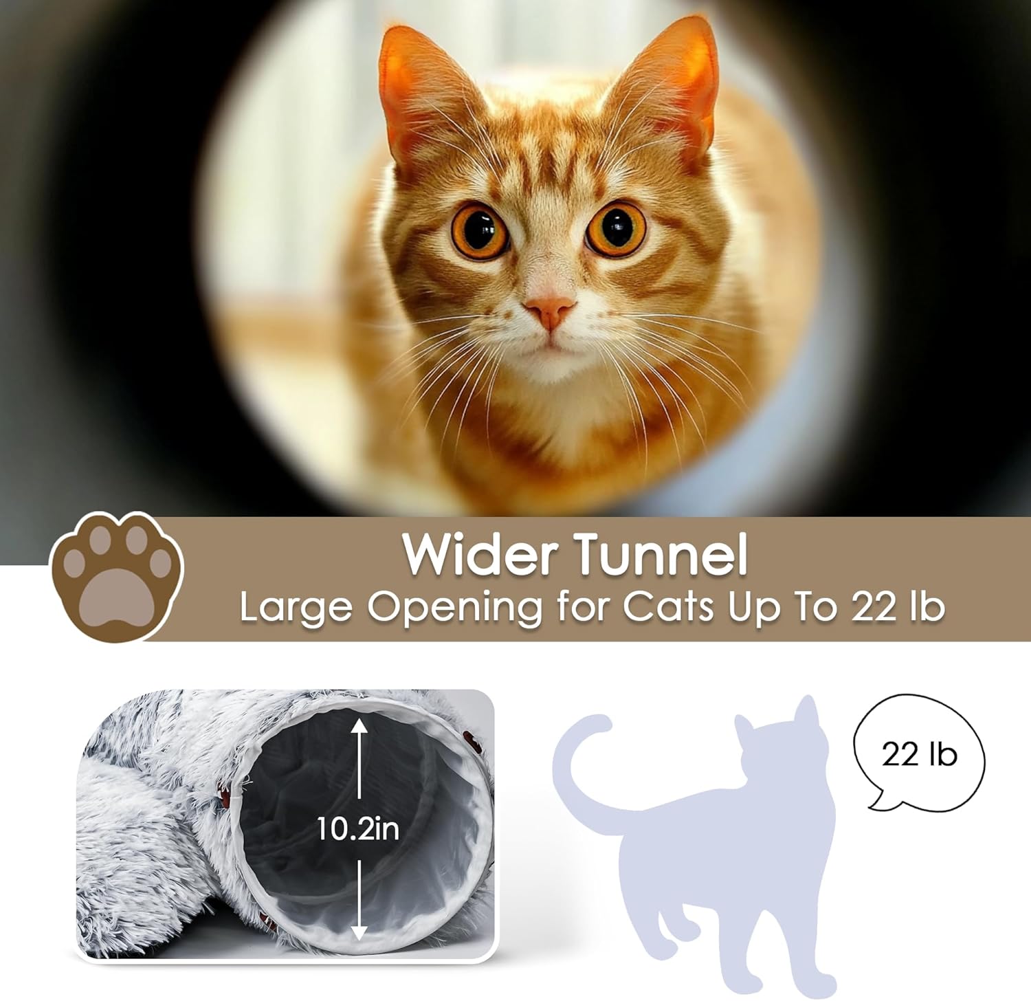 KFX-4483773 Cozy Cat Tunnel Bed with Washable Soft Play Mat and Interactive Toy for Indoor Pets