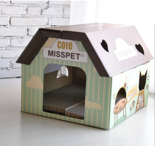 KFX-4484669 Izakaya Coffee House Cat Scratch Board and Toy - Corrugated Cat House with Sharpener, 45cm x 40cm x 35cm