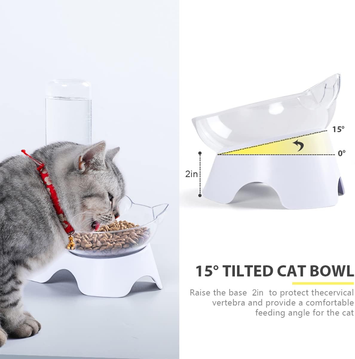 KFX-4485949 Automatic 15° Tilted Pet Food and Water Bowl Set with Water Bottle for Small to Medium Dogs and Cats