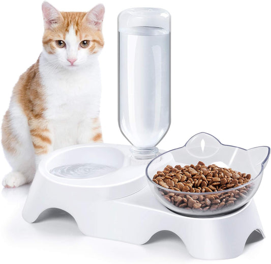 KFX-4485949 Automatic 15° Tilted Pet Food and Water Bowl Set with Water Bottle for Small to Medium Dogs and Cats