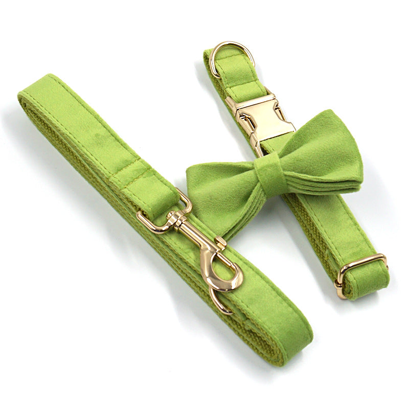 KFX-4486461 Matcha Green Velvet Dog Collar with Gold Buckle and Bow, Adjustable Sizes XS-XL