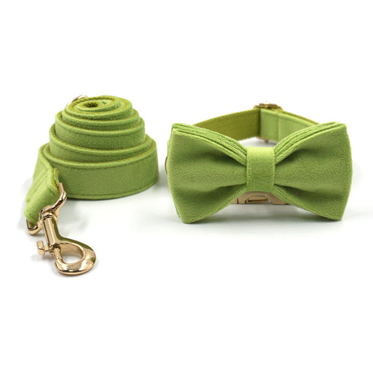 KFX-4486461 Matcha Green Velvet Dog Collar with Gold Buckle and Bow, Adjustable Sizes XS-XL