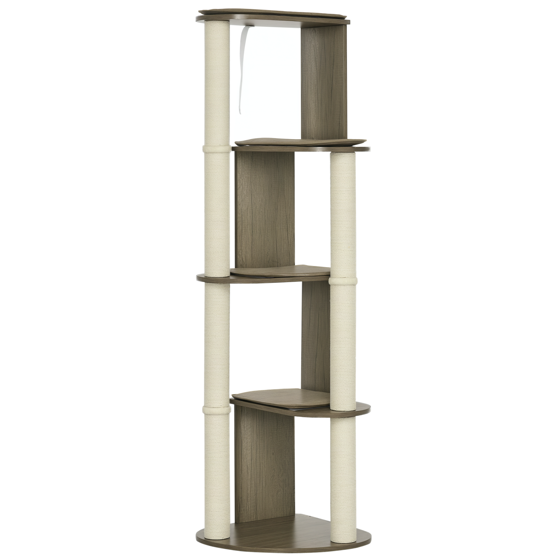KFX-4487741 65" Cream White Corner Cat Tree with Scratching Posts, Multilevel Tower for Climbing and Napping