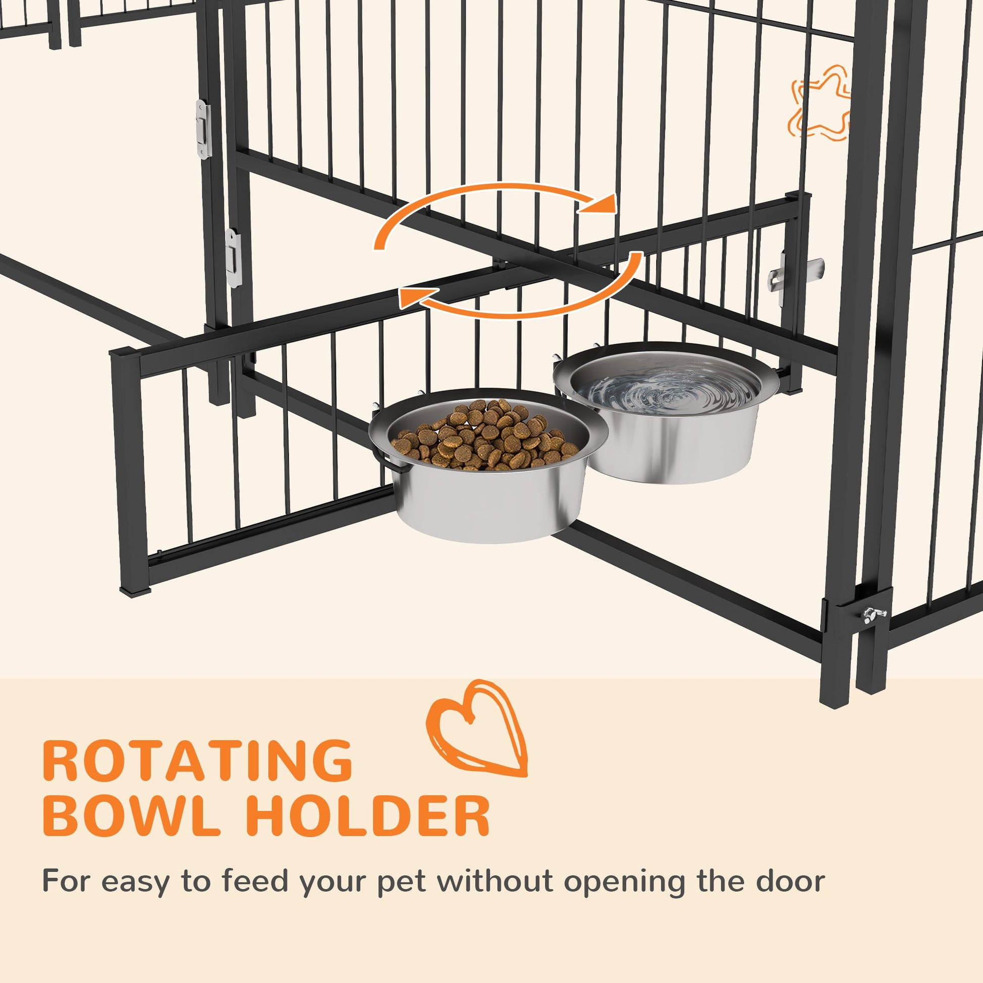 KFX-4488125 Outdoor Dog Kennel with Canopy and Rotating Bowls - 6.9' x 6.9' x 5' Enclosure for Comfort and Hydration