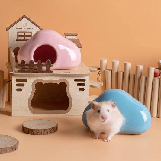 KFX-4488509 Cool Ceramic Nest Shelter for Djungarian Hamsters and Squirrels - Four Seasons Use - Pink/Blue Options
