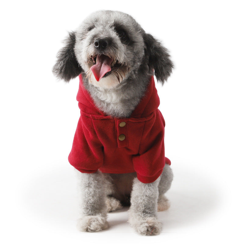 KFX-4489533 Cozy Wine Red and Grey Cashmere Two-Legged Hooded Sweater for Pets