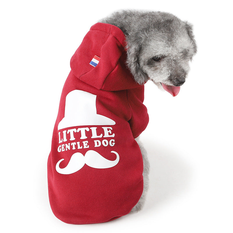 KFX-4489533 Cozy Wine Red and Grey Cashmere Two-Legged Hooded Sweater for Pets