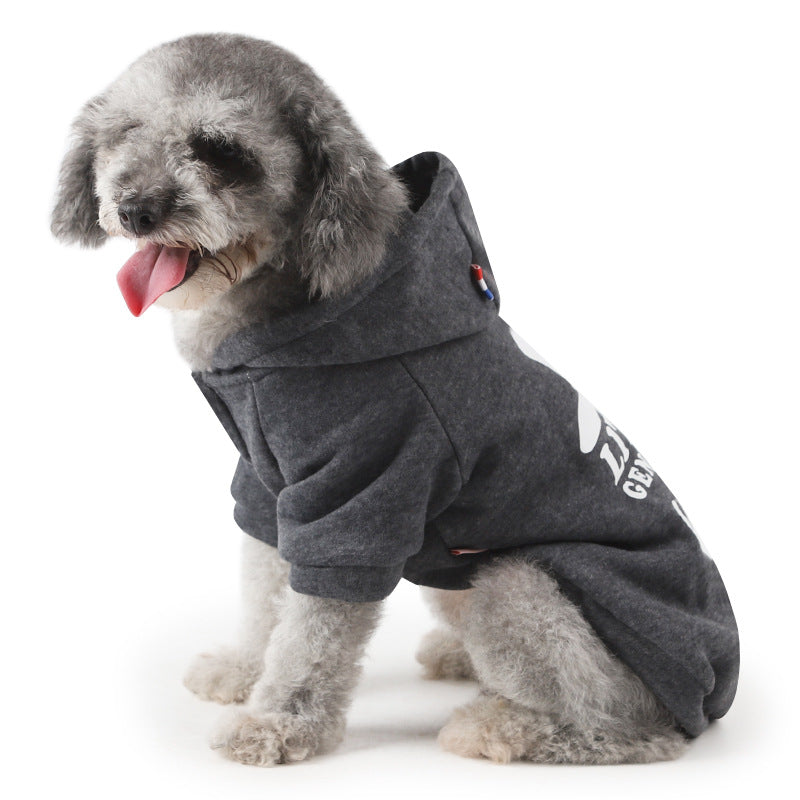 KFX-4489533 Cozy Wine Red and Grey Cashmere Two-Legged Hooded Sweater for Pets