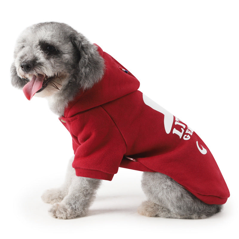 KFX-4489533 Cozy Wine Red and Grey Cashmere Two-Legged Hooded Sweater for Pets