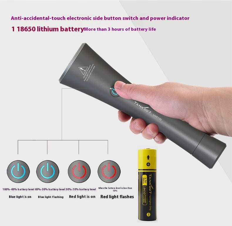 KFX-4489917 UV Flashlight for Detecting Pet Urine Stains and Insects, USB Rechargeable Aluminumn Alloy