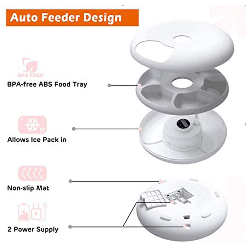 KFX-4490429 Automatic Six-Meal Pet Feeder for Cats and Dogs with USB Power Supply