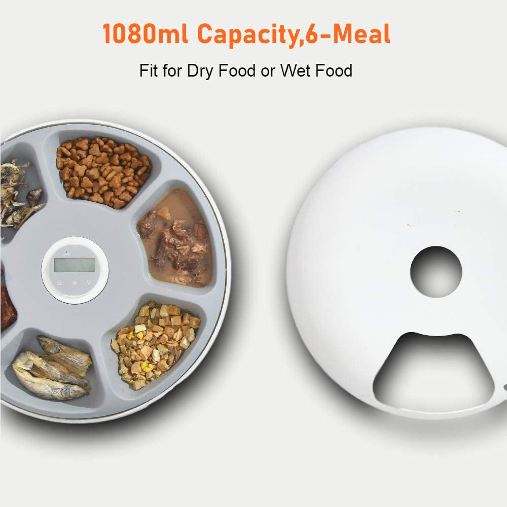 KFX-4490429 Automatic Six-Meal Pet Feeder for Cats and Dogs with USB Power Supply