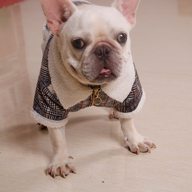 KFX-4490813 Plush Velvet Zipper Coat for Pets - Casual Jacket in Multiple Sizes