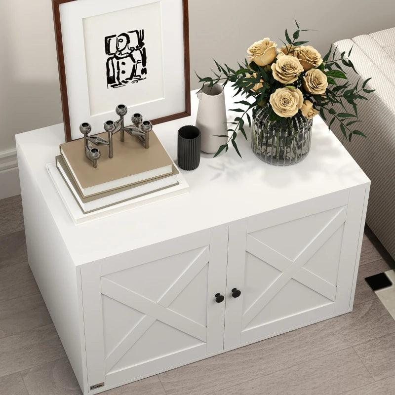 KFX-4493885 Cat Litter Box Enclosure with Barn Door, Stylish White Cabinet for Privacy and Organization
