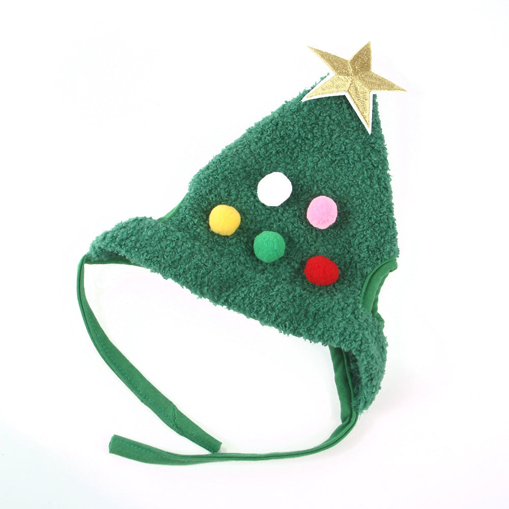 KFX-4494397 Christmas Tree Shaped Pet Hat - Fluff & Fur Ball Design for Spring and Autumn