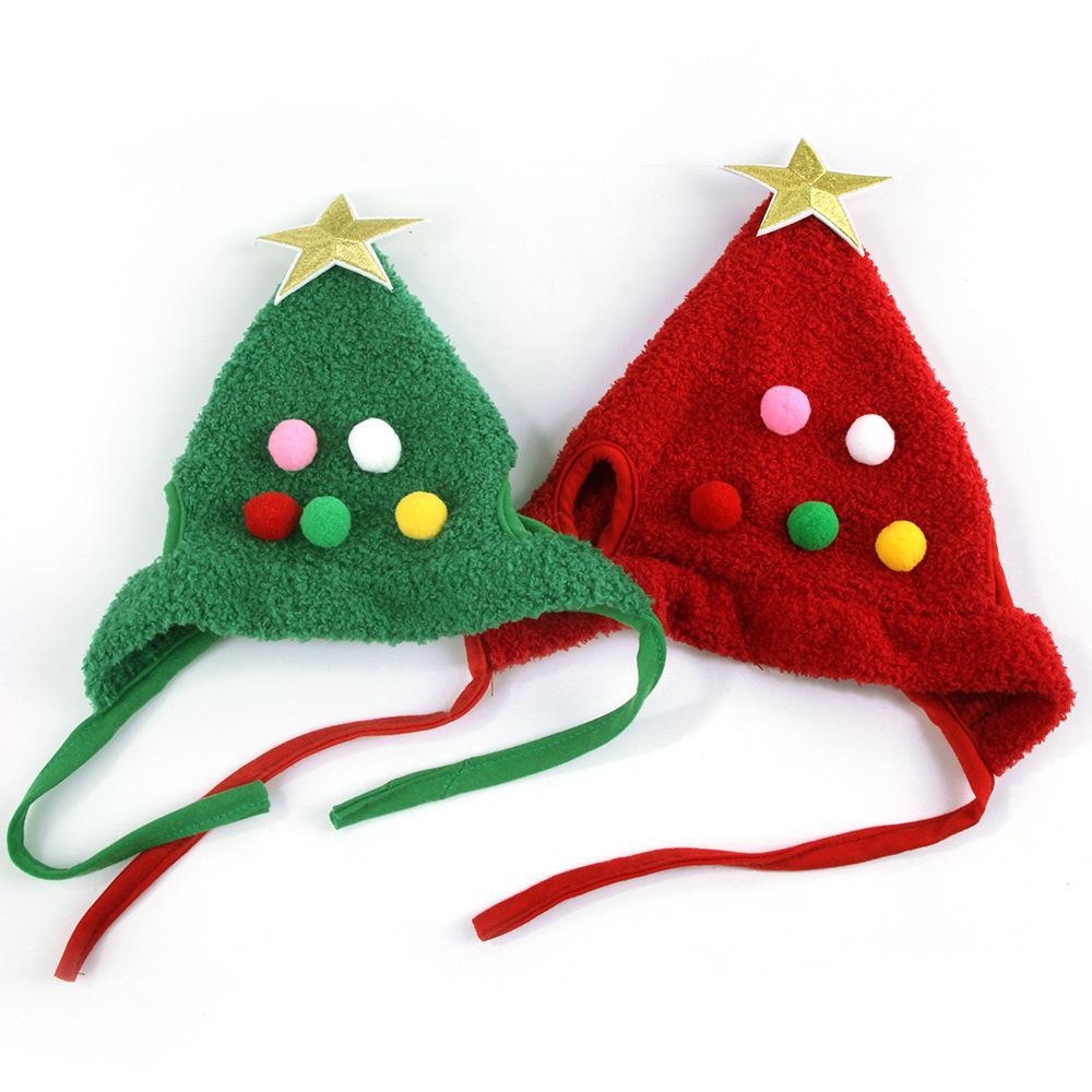 KFX-4494397 Christmas Tree Shaped Pet Hat - Fluff & Fur Ball Design for Spring and Autumn