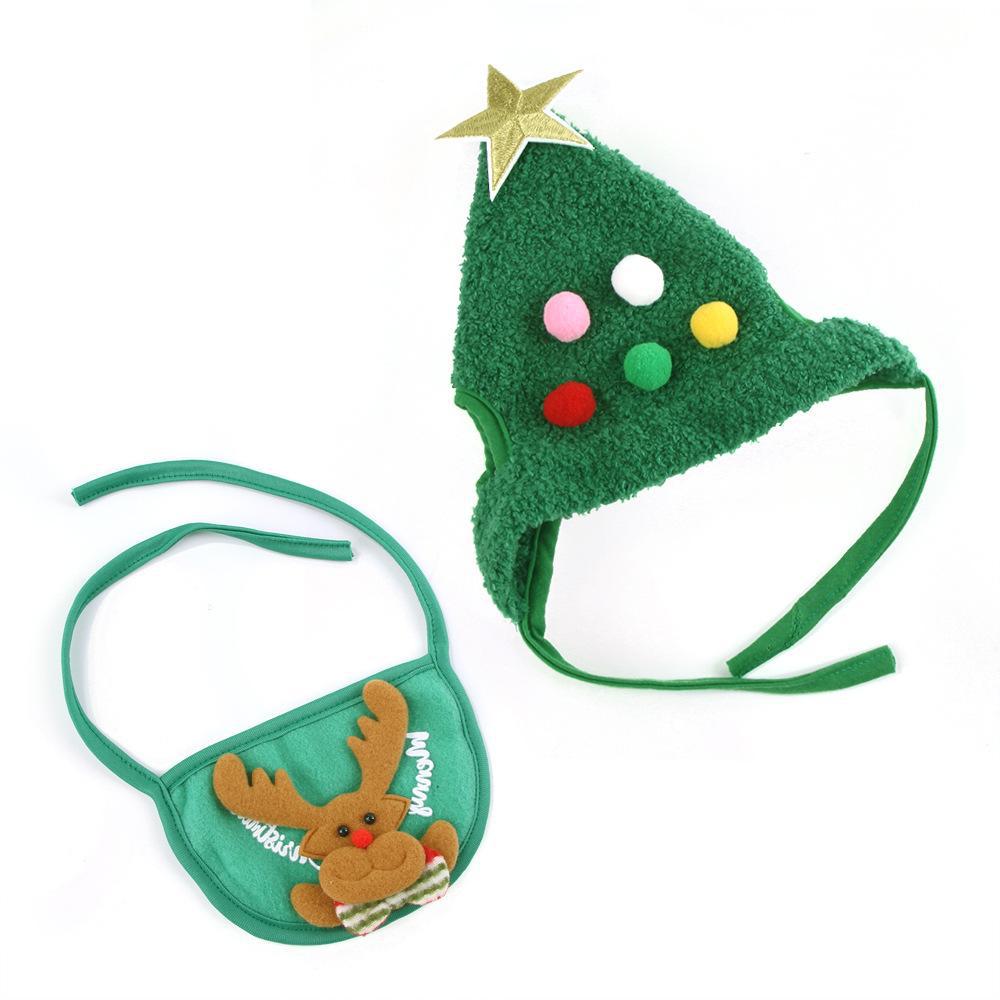 KFX-4494397 Christmas Tree Shaped Pet Hat - Fluff & Fur Ball Design for Spring and Autumn