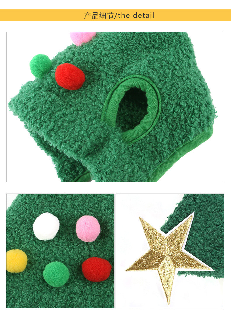 KFX-4494397 Christmas Tree Shaped Pet Hat - Fluff & Fur Ball Design for Spring and Autumn