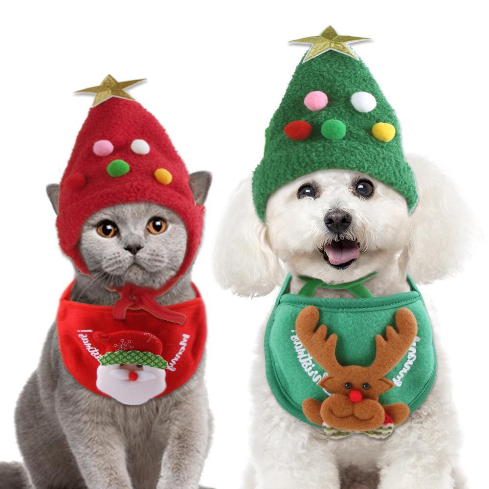 KFX-4494397 Christmas Tree Shaped Pet Hat - Fluff & Fur Ball Design for Spring and Autumn