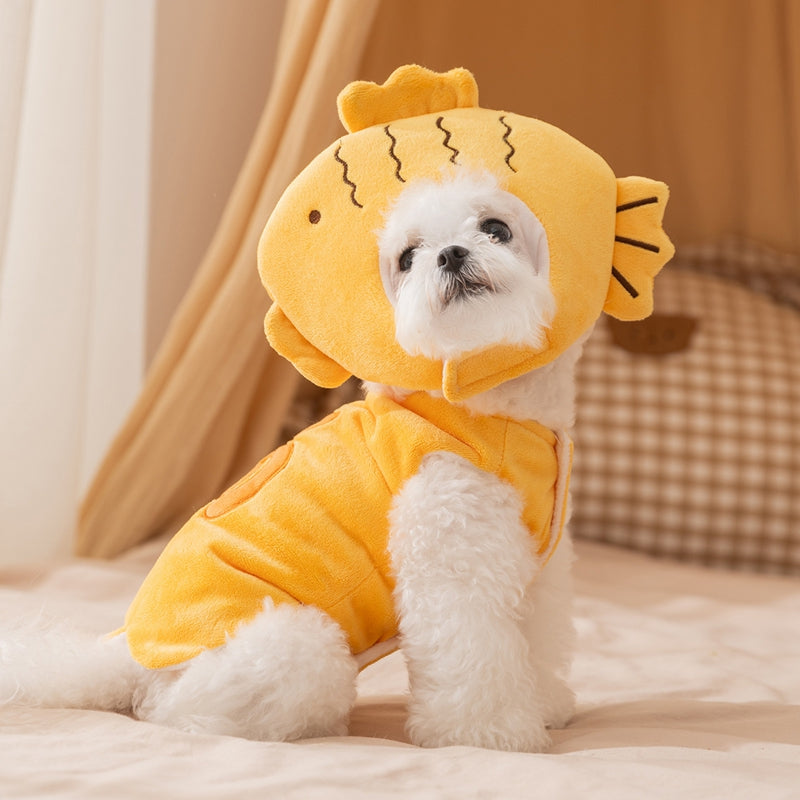 KFX-4494781 Onsen Fish Costume for Pets - Yellow Hat and Vest for Cozy Fun