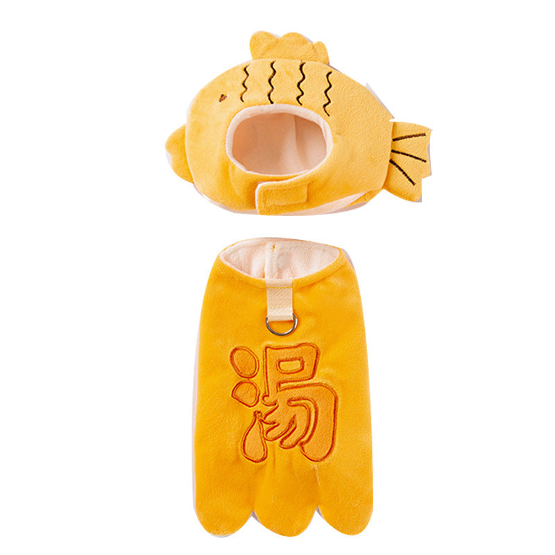 KFX-4494781 Onsen Fish Costume for Pets - Yellow Hat and Vest for Cozy Fun