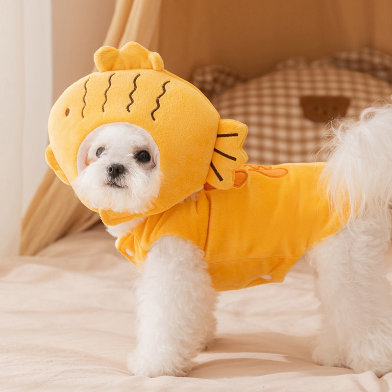 KFX-4494781 Onsen Fish Costume for Pets - Yellow Hat and Vest for Cozy Fun