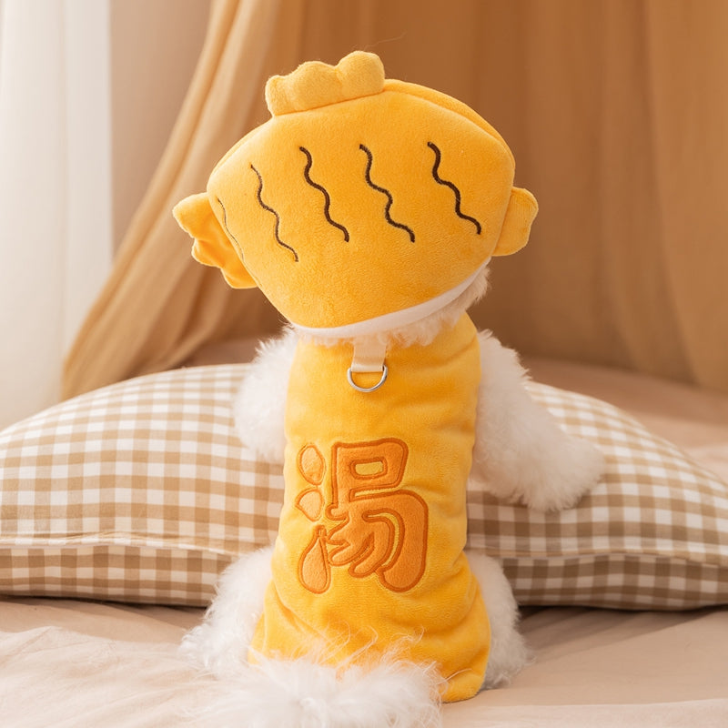 KFX-4494781 Onsen Fish Costume for Pets - Yellow Hat and Vest for Cozy Fun