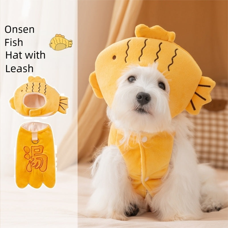 KFX-4494781 Onsen Fish Costume for Pets - Yellow Hat and Vest for Cozy Fun