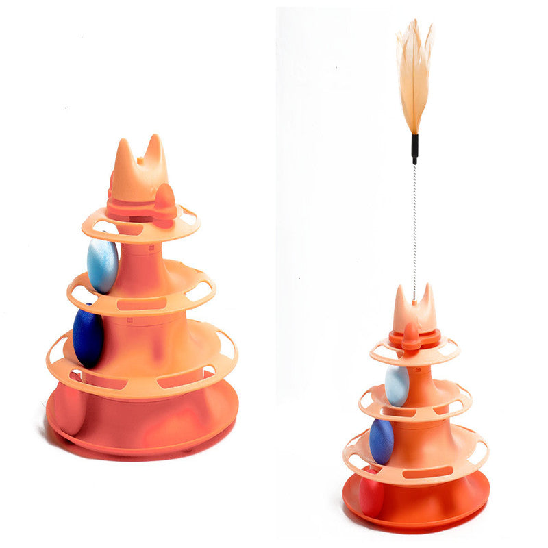 KFX-4495037 Interactive Cat Toys Space Tower Play Board with Funny Cat Stick and Feather Options