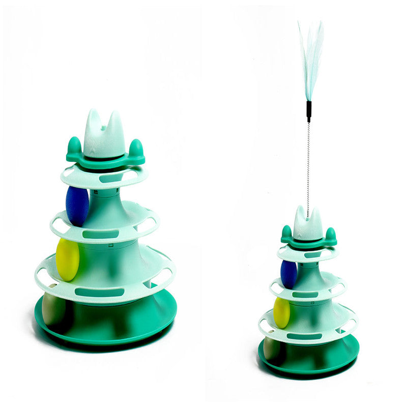 KFX-4495037 Interactive Cat Toys Space Tower Play Board with Funny Cat Stick and Feather Options
