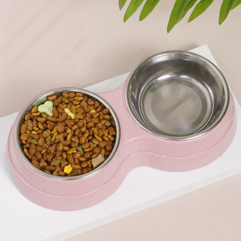 KFX-4496189 Wheat Straw Double Cat Bowl in Pink, Blue, and Green - Eco-Friendly Design