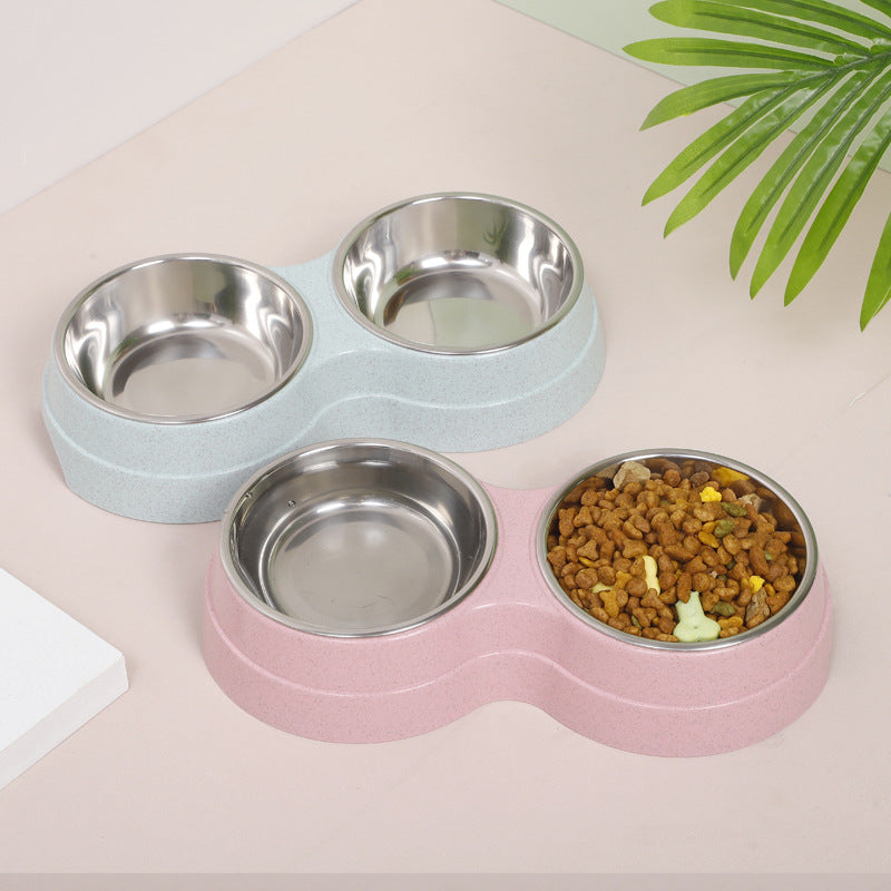 KFX-4496189 Wheat Straw Double Cat Bowl in Pink, Blue, and Green - Eco-Friendly Design