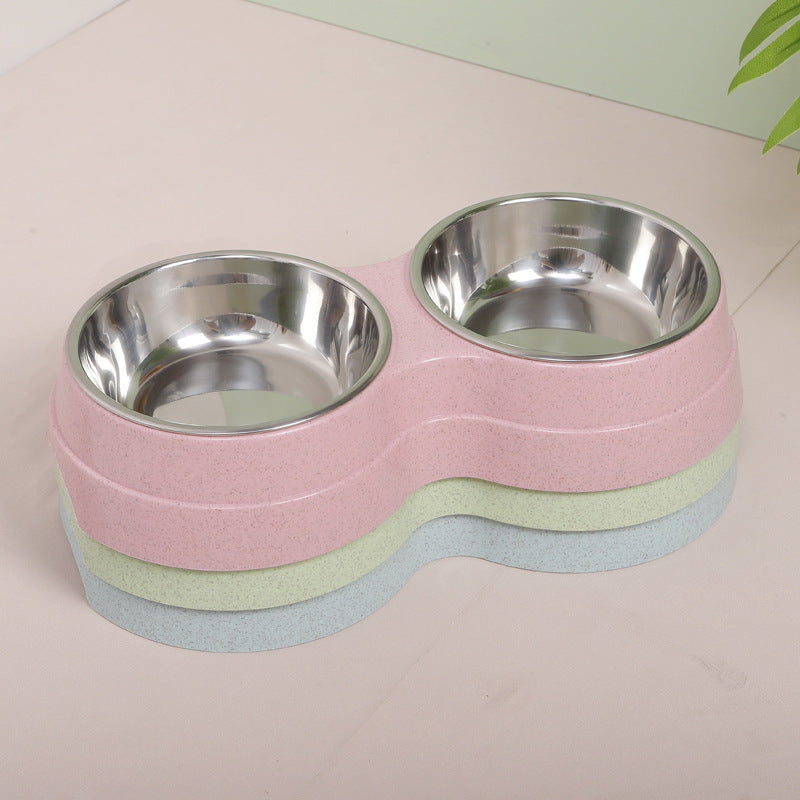 KFX-4496189 Wheat Straw Double Cat Bowl in Pink, Blue, and Green - Eco-Friendly Design