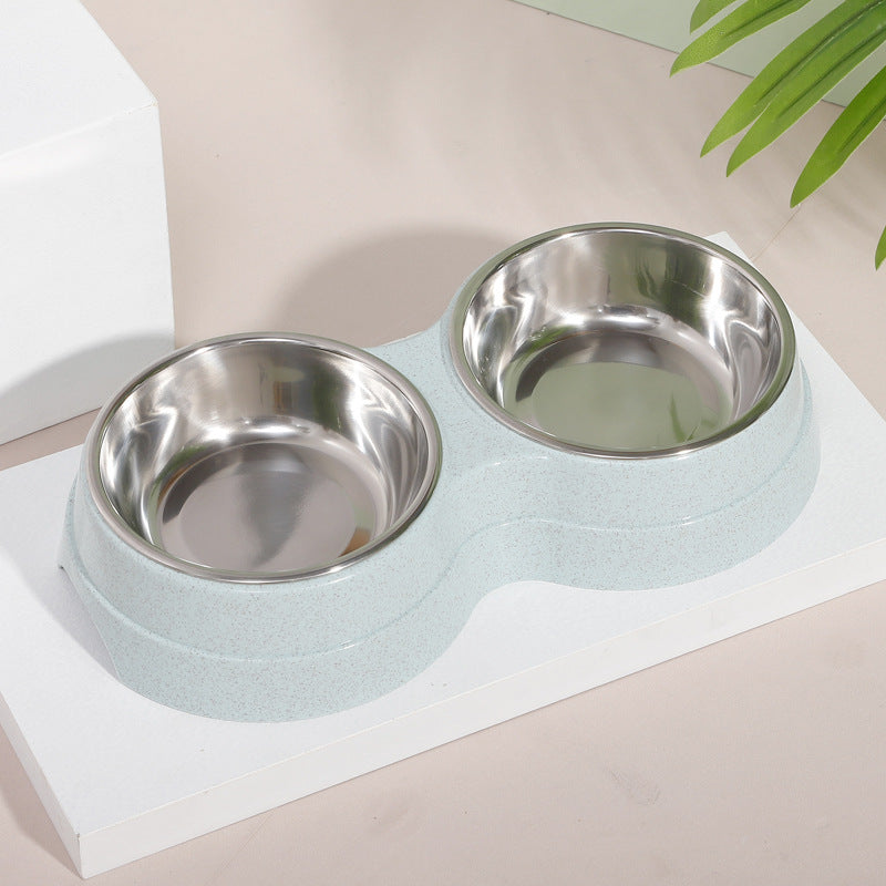 KFX-4496189 Wheat Straw Double Cat Bowl in Pink, Blue, and Green - Eco-Friendly Design