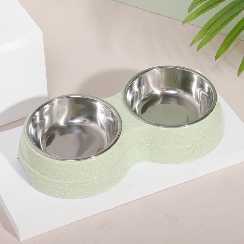 KFX-4496189 Wheat Straw Double Cat Bowl in Pink, Blue, and Green - Eco-Friendly Design