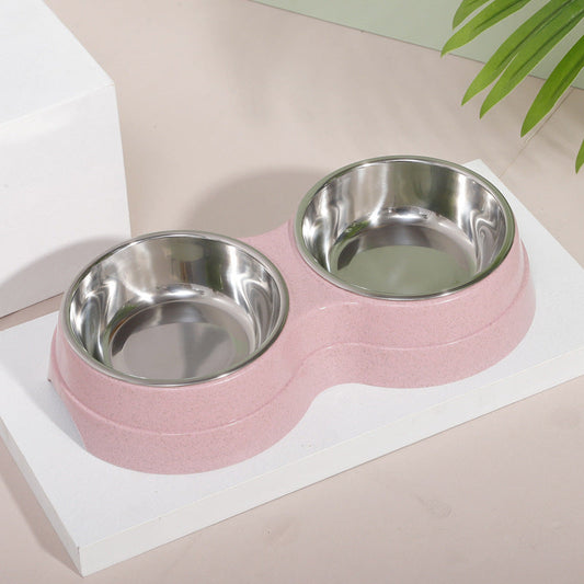 KFX-4496189 Wheat Straw Double Cat Bowl in Pink, Blue, and Green - Eco-Friendly Design