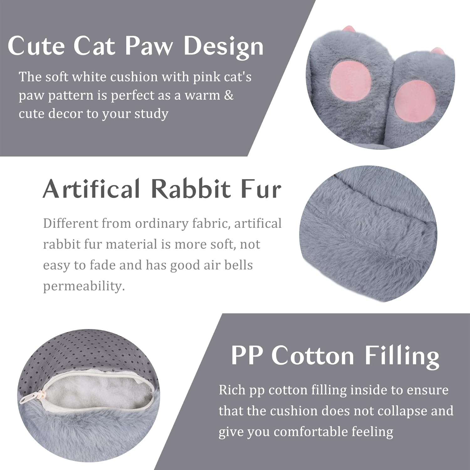 KFX-4497469 Cat Paw Shape Floor Cushion with Detachable Sheep Plush for Gaming Chair and Relaxation in Home or Office