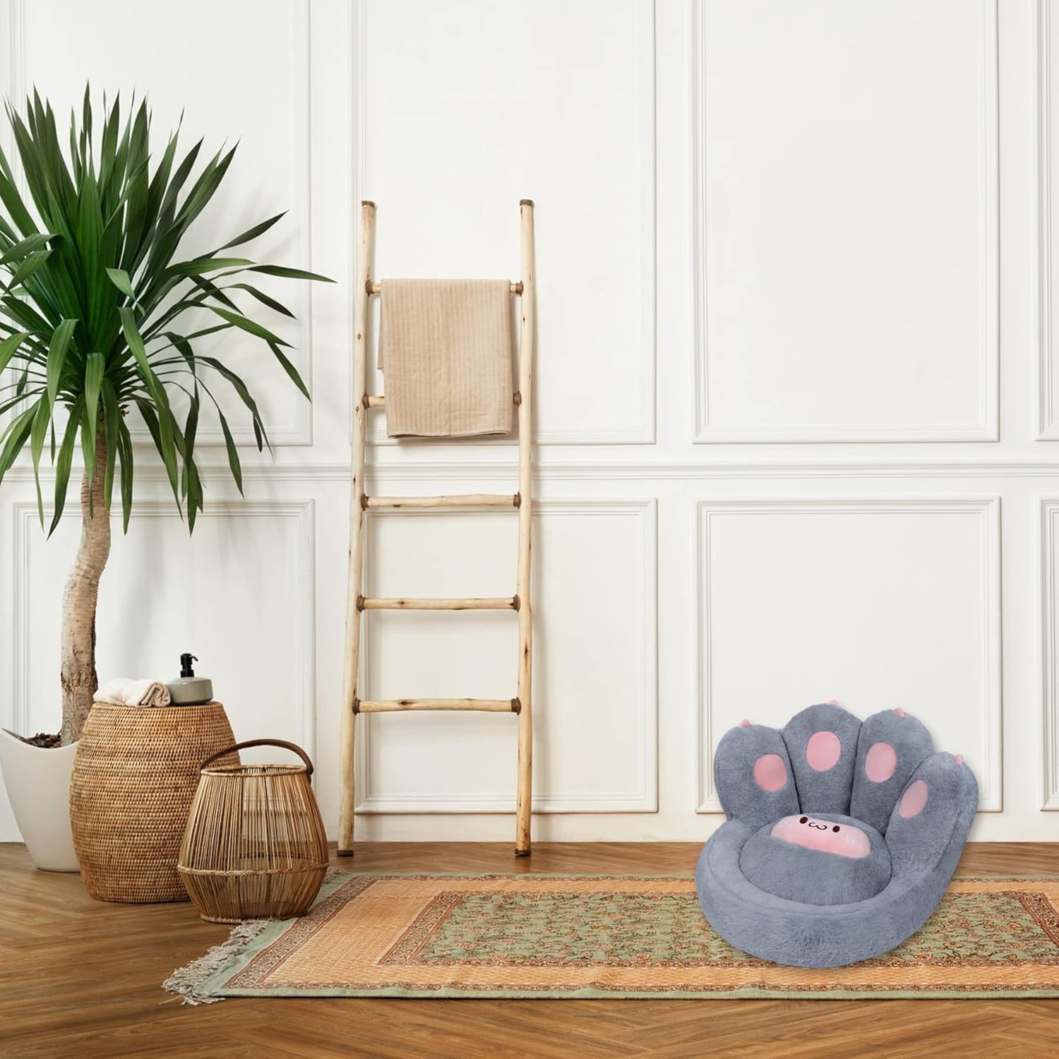 KFX-4497469 Cat Paw Shape Floor Cushion with Detachable Sheep Plush for Gaming Chair and Relaxation in Home or Office