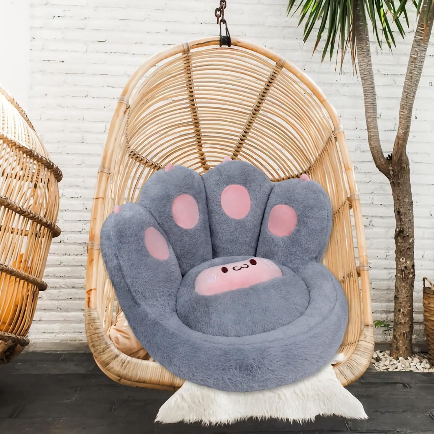KFX-4497469 Cat Paw Shape Floor Cushion with Detachable Sheep Plush for Gaming Chair and Relaxation in Home or Office