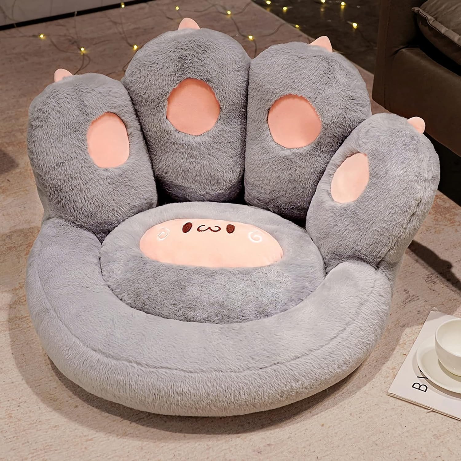 KFX-4497469 Cat Paw Shape Floor Cushion with Detachable Sheep Plush for Gaming Chair and Relaxation in Home or Office