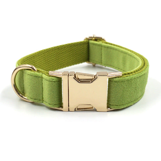 KFX-4497981 Cross-border Matcha Green Velvet Dog Collar with Gold Buckle, Scalable Sizes XS-XL